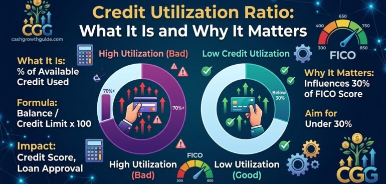 Credit utilization ratio explained with credit limit and balance
