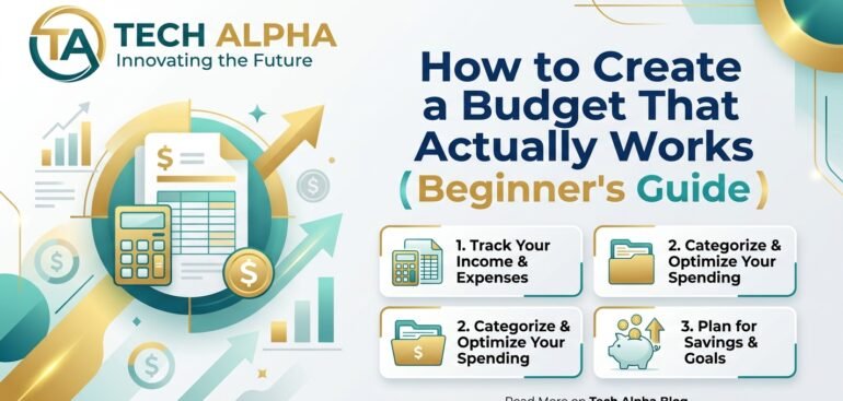 Budget planning illustration showing income, essentials, fun, and savings with clear icons on a graph.